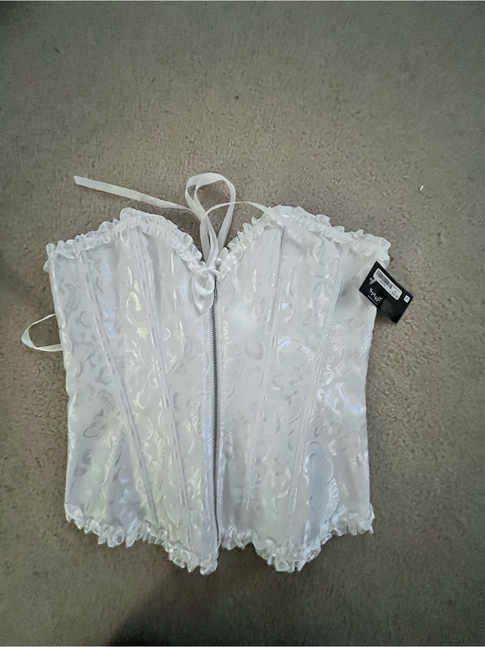 Spirit White Satin Floral Corset Top with Lace Trim